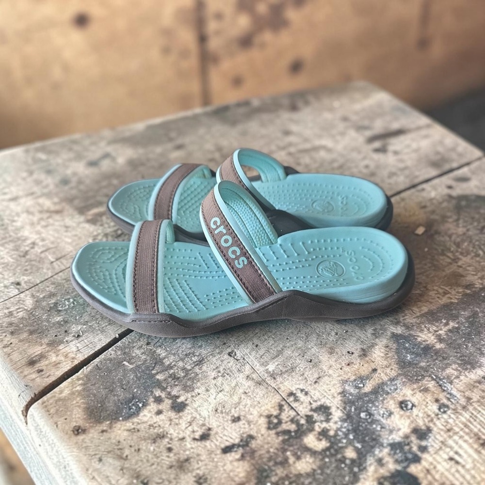 Crocs Patra Double Strap Tan Slide Sandals Open Toe Rubber Soles sz 8